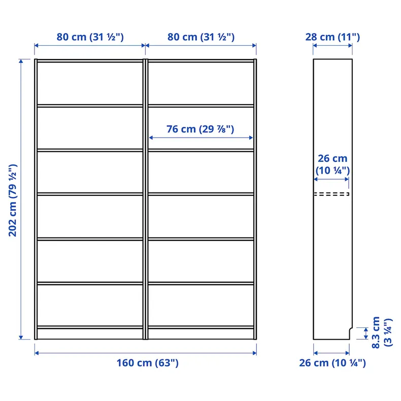 IKEA BILLY БІЛЛІ, комбінація з книжковою шафою, темно-коричневий під дуб, 160x28x202 см 795.818.16 фото №4