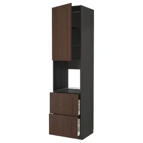 IKEA METOD МЕТОД / MAXIMERA МАКСИМЕРА, высокий шкаф д / духовки+дверь / 2ящика, черный / синарп коричневый, 60x60x240 см 294.667.34 фото