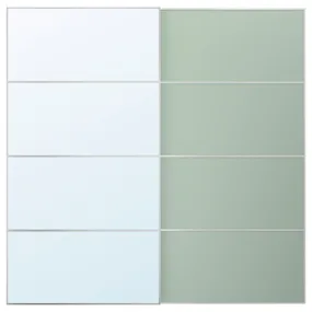 IKEA MEHAMN/AULI МЕХАМН/АУЛИ, пара раздвижных дверей, алюминий 2стр/светло-зеленое зеркало, 200x201 см 195.521.95 фото