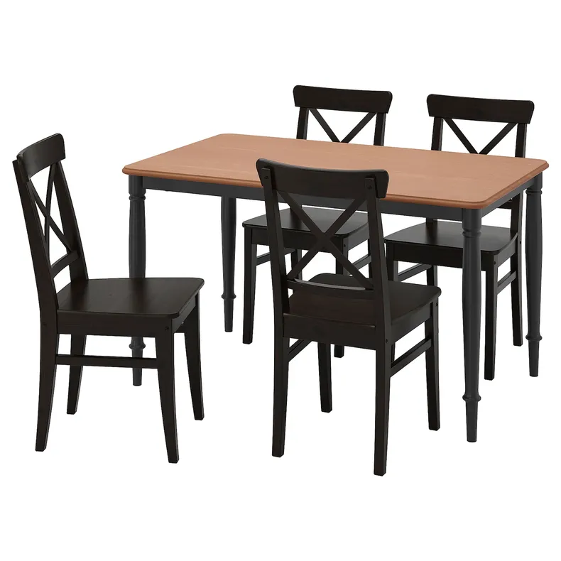 IKEA DANDERYD ДАНДЕРЮД / INGOLF ІНГОЛЬФ, стіл+4 стільці, сосна чорна / коричнева / чорна, 130x80 см 493.925.39 фото №1