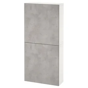 IKEA BESTÅ БЕСТО, шафа навісна із 2 дверцятами, білий КАЛЛЬВІКЕН / світло-сірий під бетон, 60x22x128 см 494.219.71 фото