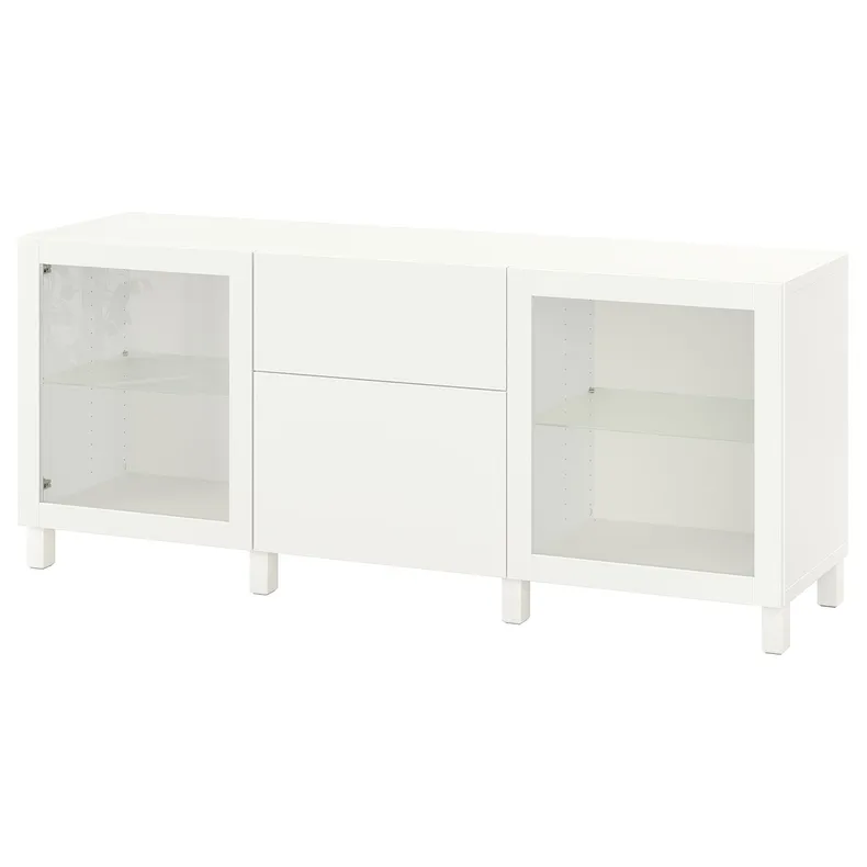 IKEA BESTÅ БЕСТО, комбинация для хранения с ящиками, белое прозрачное стекло Lappviken / Sindvik / Stubbarp, 180x42x74 см 493.026.85 фото №1