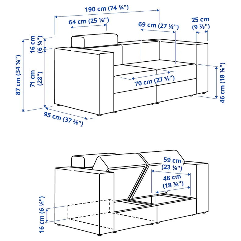 IKEA JÄTTEBO ЭТТЕБО, 2-местный модульный диван, с подголовником / Тонуруд серый 195.104.12 фото №9