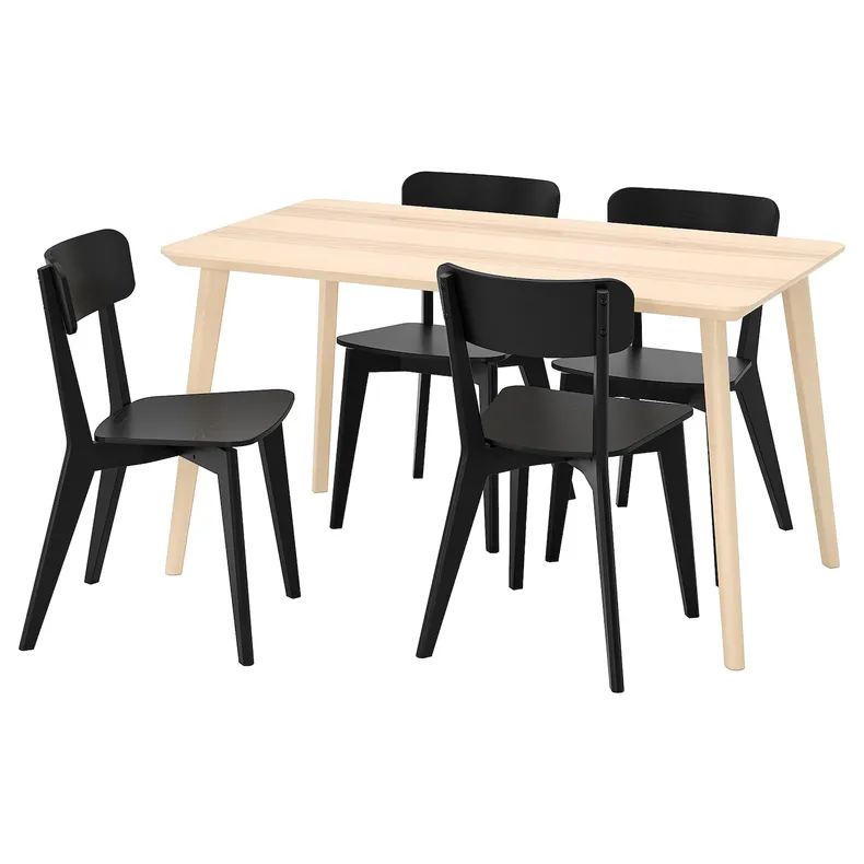 IKEA LISABO ЛИСАБО / LISABO ЛИСАБО, стол и 4 стула, шпон ясеня / черный, 140x78 см 893.855.32 фото №1