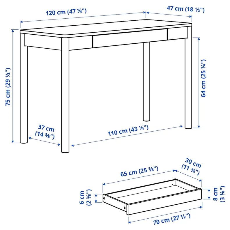 IKEA TONSTAD ТОНСТАД, письменный стол, крем, 120x47 см 805.382.09 фото №2