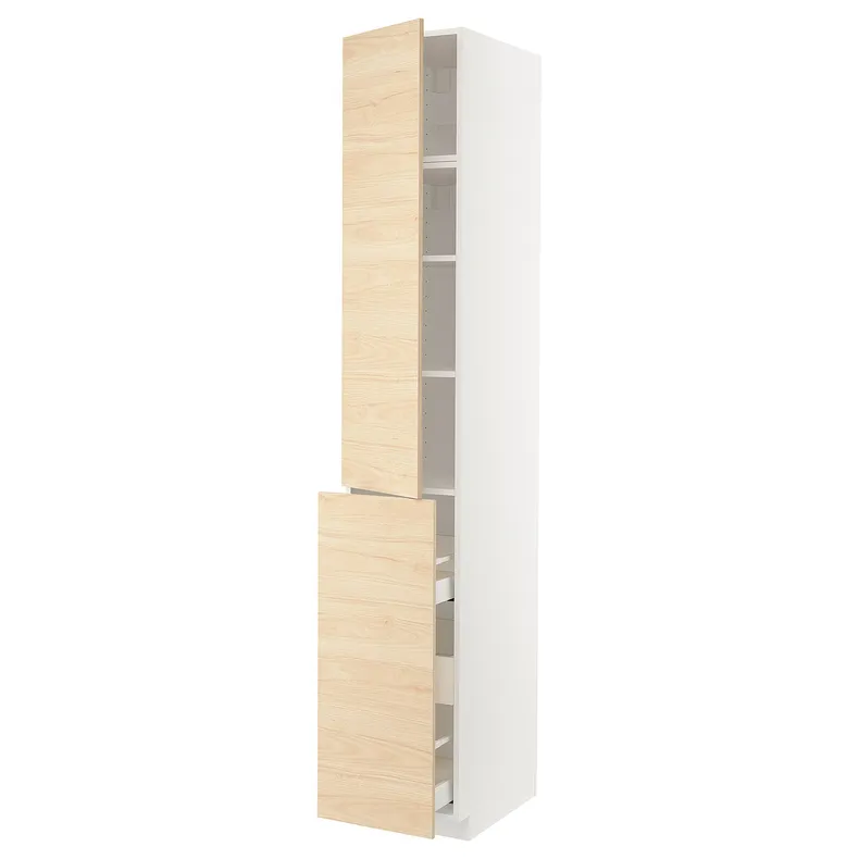 IKEA METOD МЕТОД / MAXIMERA МАКСИМЕРА, высокий шкаф / выдв секц / 3ящ / 1дв / 2плк, белый / аскерсундский узор светлый ясень, 40x60x240 см 994.624.93 фото №1