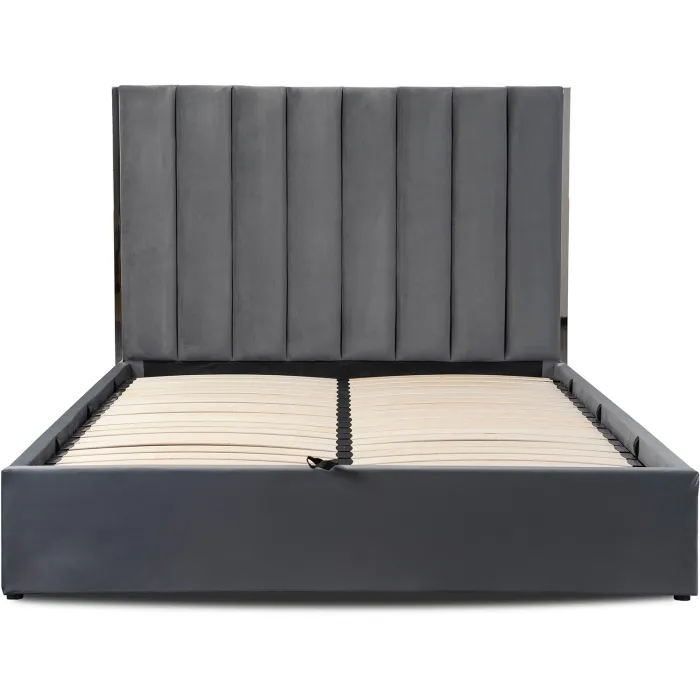 Кровать двуспальная бархатная MEBEL ELITE EMILIO Velvet, 160x200 см, Серый фото №7
