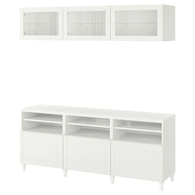 IKEA BESTÅ БЕСТО, комбінація шаф для тв / скляні дверц, біле / Смевікен / Каббарп біле прозоре скло, 180x42x192 см 694.086.76 фото №1