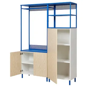 IKEA PLATSA ПЛАТСА, гардероб с 3 дверцами, белый Калбоден / синий, 140x42x191 см 495.229.27 фото