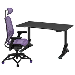 IKEA UPPSPEL УППСПЕЛЬ / STYRSPEL СТИРСПЕЛЬ, геймерский стол и стул, чёрный / фиолетовый, 140x80 см 694.913.88 фото