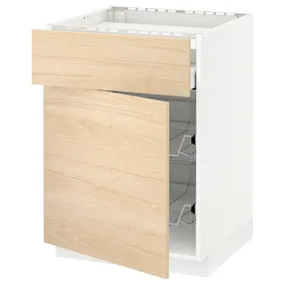 IKEA METOD МЕТОД / MAXIMERA МАКСИМЕРА, шкаф д / варочной панели / ящик / 2пр крз, белый / аскерсундский узор светлый ясень, 60x60 см 494.647.34 фото