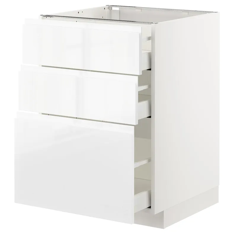 IKEA METOD МЕТОД / MAXIMERA МАКСИМЕРА, напольный шкаф с 3 ящиками, белый / Воксторп глянцевый / белый, 60x60 см 192.550.20 фото №1