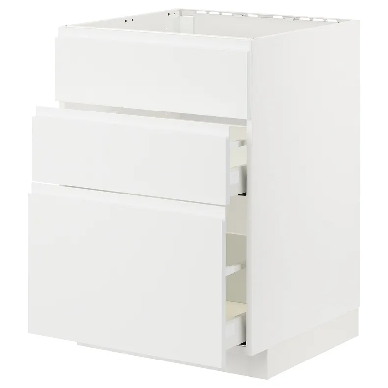 IKEA METOD МЕТОД / MAXIMERA МАКСІМЕРА, підлог шафа д / плит / вб витяжк з шухл, білий / Voxtorp матовий білий, 60x60 см 394.776.52 фото №1