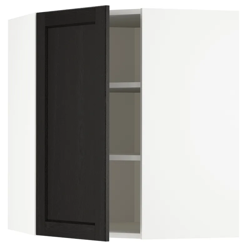 IKEA METOD МЕТОД, угловой навесной шкаф с полками, белый / Лерхиттан с черными пятнами, 68x80 см 592.575.74 фото №1