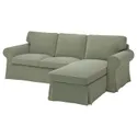 IKEA EKTORP ЕКТОРП, 3-місний диван із кушеткою, ХАКЕБУ сіро-зелений 295.090.31 фото thumb №1