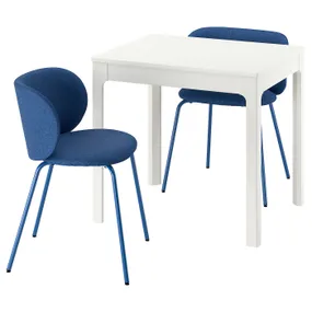 IKEA EKEDALEN ЕКЕДАЛЕН / KRYLBO КРЮЛБУ, стіл+2 стільці, білий / синій Tonerud, 80/120 см 795.703.75 фото