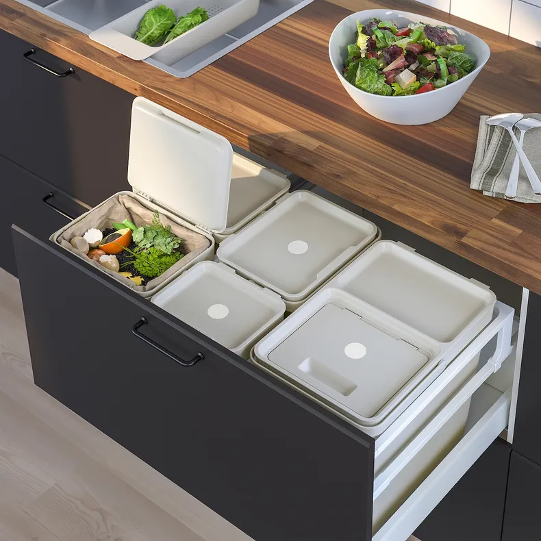 IKEA HÅLLBAR ХОЛЛБАР, решение для сортировки мусора, для кухонных ящиков METOD вентилируемый / светло-серый, 55 l 693.089.26 фото №3