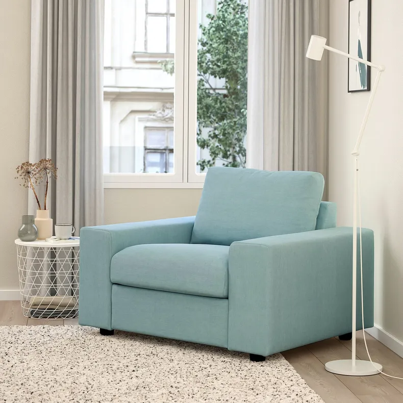 IKEA VIMLE ВИМЛЕ, кресло, с широкими подлокотниками / Саксемара светло-голубой 594.771.99 фото №2