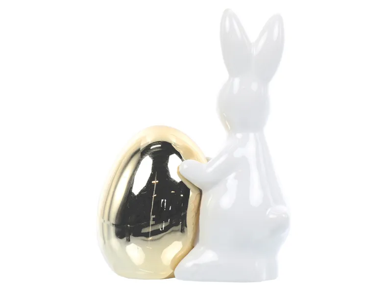 BRW Декоративна фігурка BRW Кролик з яйцем, 14 см, кераміка / біло-золотий 092484 фото №3