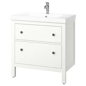 IKEA HEMNES ХЕМНЭС / ORRSJÖN ОРРШЁН, шкаф с ящиками / раковина / смеситель, белый, 82x49x89 см 695.467.91 фото