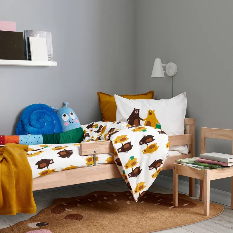 IKEA BRUMMIG БРЮММИГ, пододеяльник и наволочка, медведи с узором желтый / коричневый, 150x200 / 50x60 см 605.211.44 фото №8