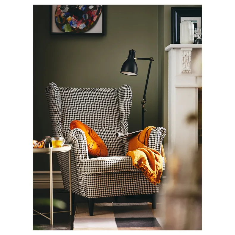 IKEA STRANDMON СТРАНДМОН, крісло з підголівником, Vibberbo чорний / бежевий 204.569.56 фото №3