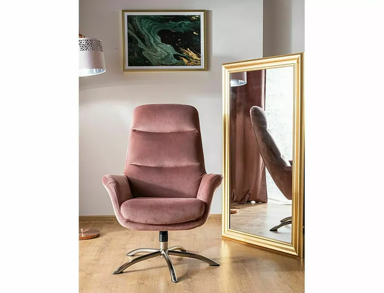 Кресло мягкое с подставкой для ног бархатное SIGNAL NIXON Velvet, Bluvel 52 - античный розовый фото №4