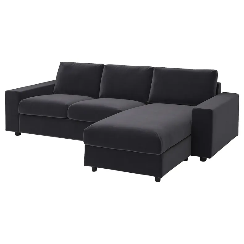IKEA VIMLE ВІМЛЕ, 3-місний диван із кушеткою, з широкими підлокітниками/Djuparp темно-сірий 594.326.86 фото №1