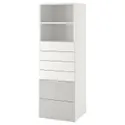 IKEA SMÅSTAD СМОСТАД / PLATSA ПЛАТСА, книжкова шафа, біло-сірий з 6 шухлядами, 60x57x181 см 093.880.73 фото thumb №1