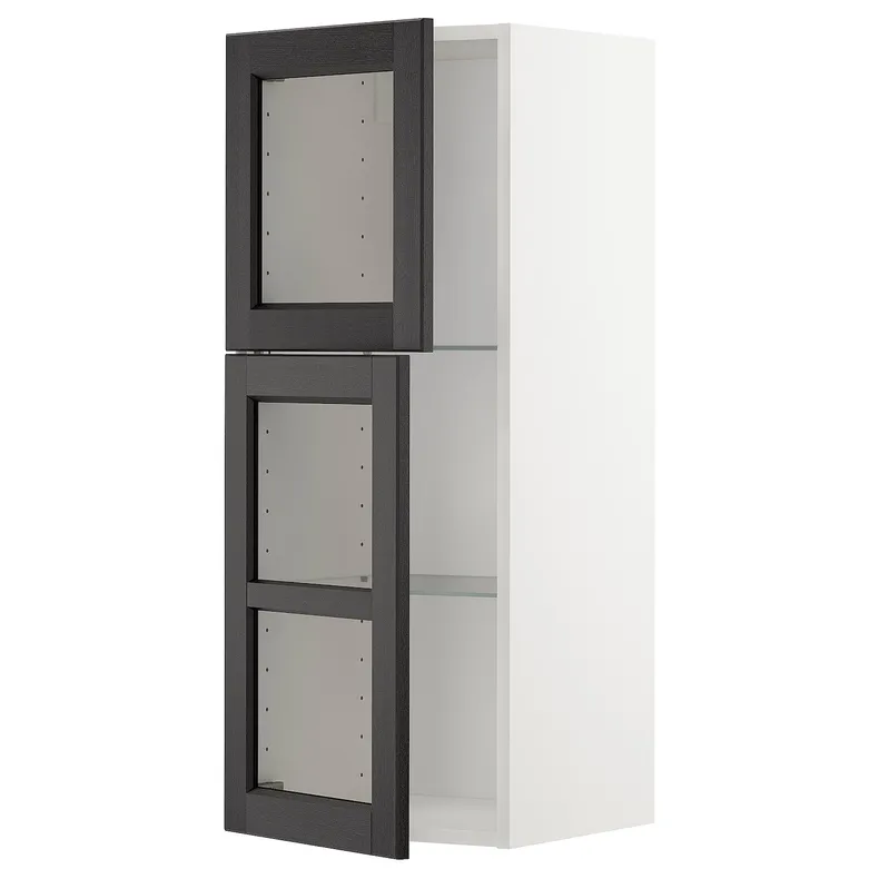 IKEA METOD МЕТОД, навесной шкаф / полки / 2стеклян двери, белый / Лерхиттан с черными пятнами, 40x100 см 794.562.14 фото №1