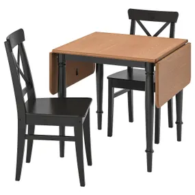 IKEA DANDERYD ДАНДЕРЮД / INGOLF ІНГОЛЬФ, стіл+2 стільці, сосна чорна/чорна, 74/134x80 см 594.783.92 фото