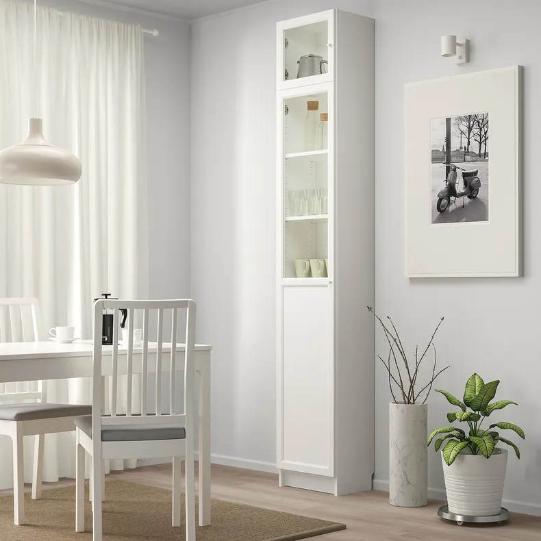 IKEA BILLY БІЛЛІ / OXBERG ОКСБЕРГ, стелаж з дод секцією / дверцятами, білий / скло, 40x30x237 см 892.874.33 фото №2