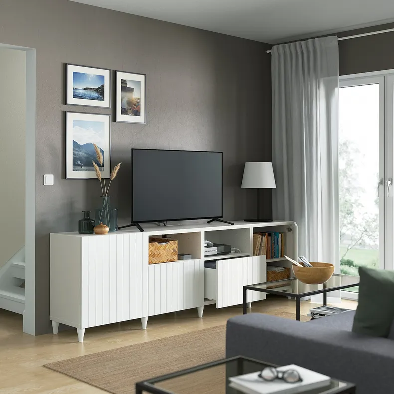 IKEA BESTÅ БЕСТО, тумба для телевізора з дверц й шухл, білий/Суттервікен/Каббарп білий, 240x42x74 см 093.847.63 фото №2