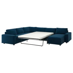 IKEA VIMLE ВІМЛЕ, кут диван-ліжко, 5-місн з кушеткою, з широкими підлокітниками/Djuparp темно-зелено-синій 795.372.44 фото