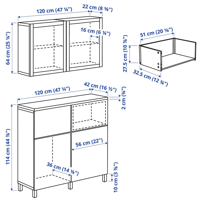 IKEA BESTÅ БЕСТО, комб для хран с дверц / ящ, белый / Суттервикен / Каббарп белое прозрачное стекло, 120x42x240 см 094.128.17 фото №6