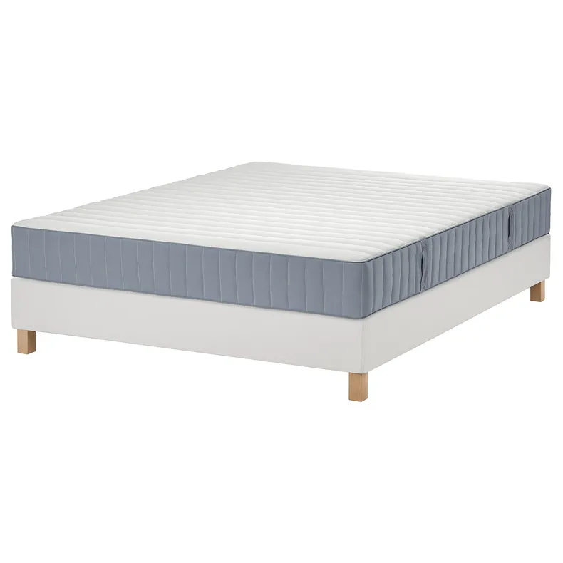 IKEA LYNGÖR ЛЮНГЕР, диван-ліжко, Valevåg середня твердість / легка блакитно-біла, 160x200 см 395.519.96 фото №1