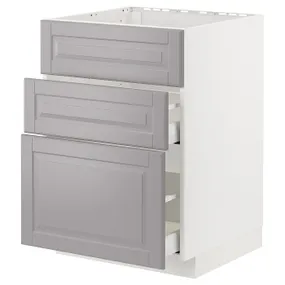IKEA METOD МЕТОД / MAXIMERA МАКСИМЕРА, шкаф д / варочн панели / вытяжка / ящик, белый / бодбинский серый, 60x60 см 094.775.97 фото
