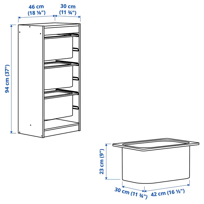 IKEA TROFAST ТРУФАСТ, комбінація для зберіган +контейнери, білий/темно-сірий, 46x30x94 см 295.333.09 фото №4