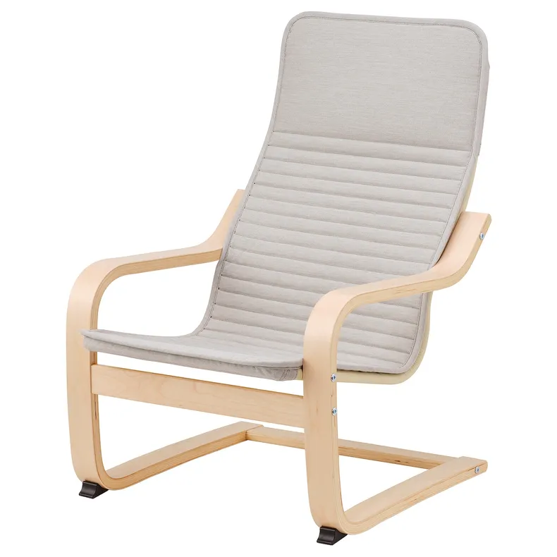 IKEA POÄNG ПОЕНГ, дитяче крісло, березовий шпон/КНІСА світло-бежевий 494.125.61 фото №1