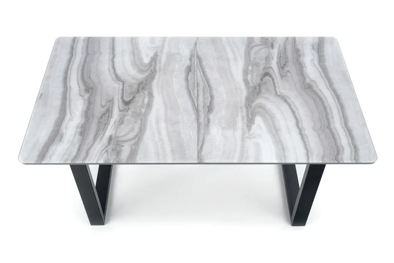 Обідній стіл розкладний HALMAR MARLEY 160-200x90 см, стільниця - білий мармур / попелясто-сірий, ніжки - чорні фото №12