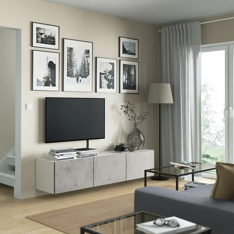 IKEA BESTÅ БЕСТО, тумба для телевізора з дверцятами, білий / КАЛЛЬВІКЕН світло-сірий, 180x42x38 см 394.217.97 фото №3