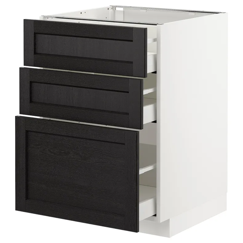 IKEA METOD МЕТОД / MAXIMERA МАКСИМЕРА, напольный шкаф с 3 ящиками, белый / Лерхиттан с черными пятнами, 60x60 см 092.568.45 фото №1