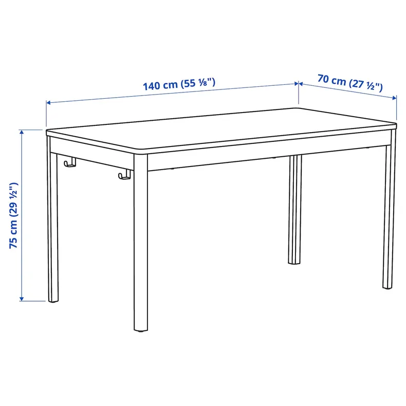 IKEA IDÅSEN ІДОСЕН, стіл, чорний / темно-сірий, 140x70x75 см 693.958.91 фото №7