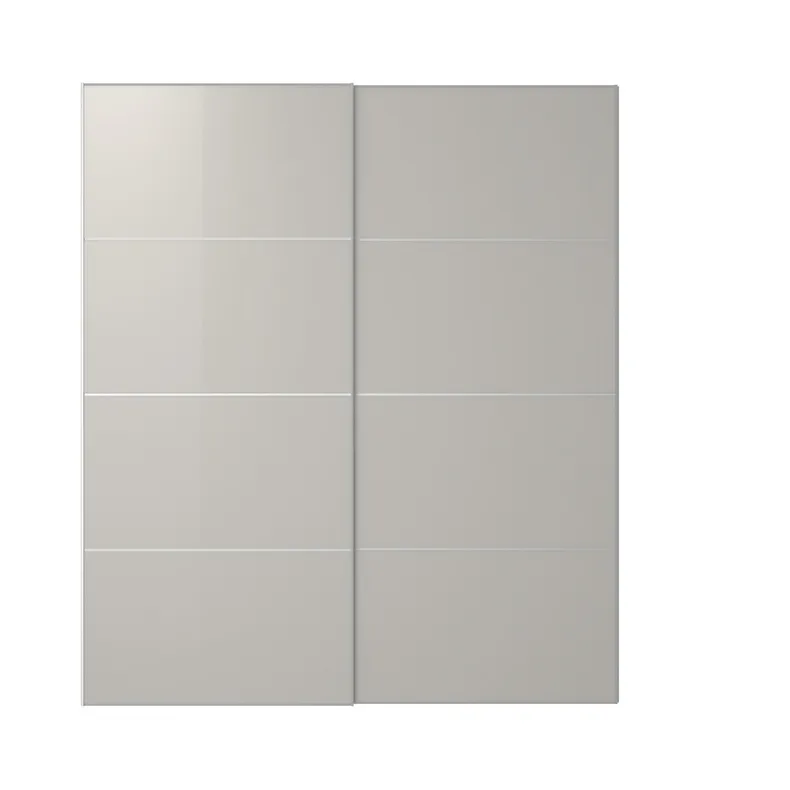 IKEA HOKKSUND ХОККСУНД, розсувні дверцята, 2 шт., глянцевий світло-сірий, 200x236 см 594.397.15 фото №1