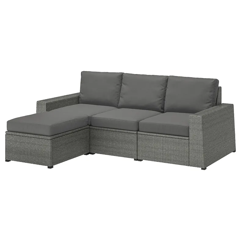 IKEA SOLLERÖN СОЛЛЕРОН, 3-местный модульный диван, садовый, с подставкой для ног темно-серый / Фрёзен / Дувхольмен темно-серый 092.878.37 фото №1