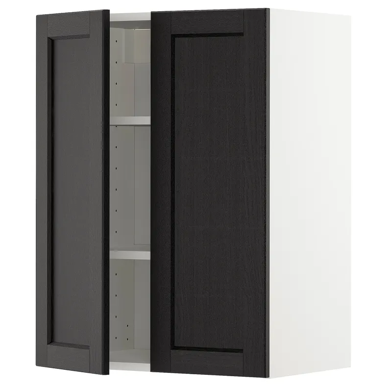IKEA METOD МЕТОД, навесной шкаф с полками / 2дверцы, белый / Лерхиттан с черными пятнами, 60x80 см 794.616.11 фото №1