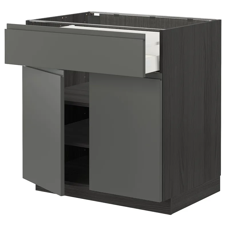 IKEA METOD МЕТОД / MAXIMERA МАКСИМЕРА, напольный шкаф с ящиком / 2дверцами, черный / Воксторп темно-серый, 80x60 см 994.666.60 фото №1