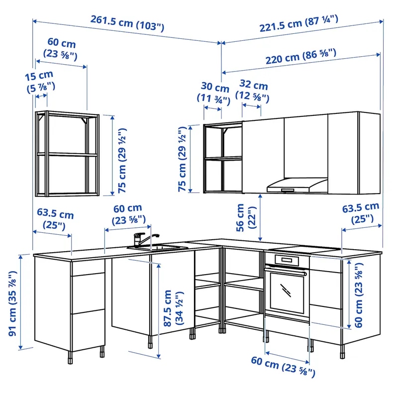 IKEA ENHET ЭНХЕТ, угловая кухня, белый / имит. дуб 793.380.27 фото №3