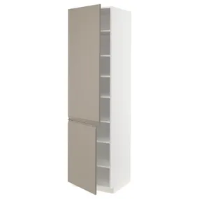 IKEA METOD МЕТОД, висока шафа із полицями / 2 дверцят, білий / Upplöv матовий темно-бежевий, 60x60x220 см 094.925.69 фото
