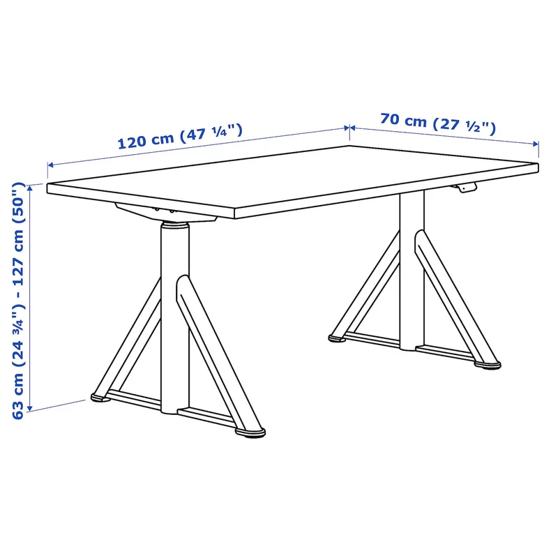 IKEA IDÅSEN ІДОСЕН, стіл регульований, чорний, темно-сірий, 120x70 см фото №9